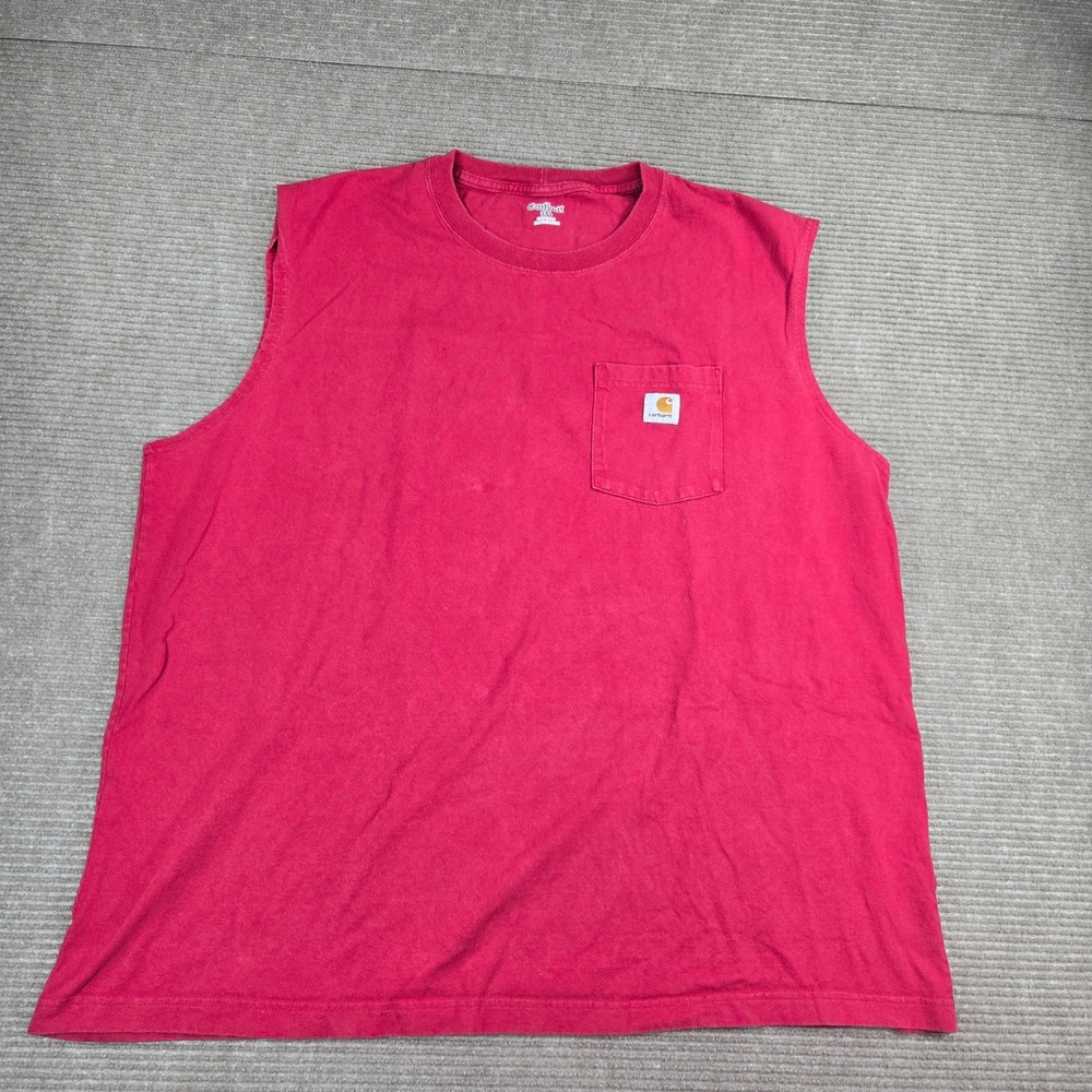 Carhartt Mens 2XL Red Sleeveless Cotton Pocket Workwear Muscle T-Shirt